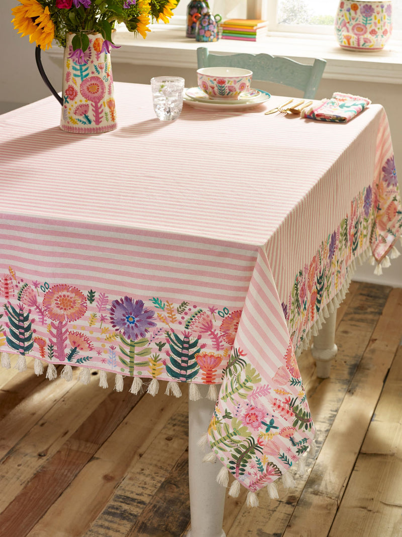 Lucy Tiffney stripe tassled cotton tablecloth, UK version