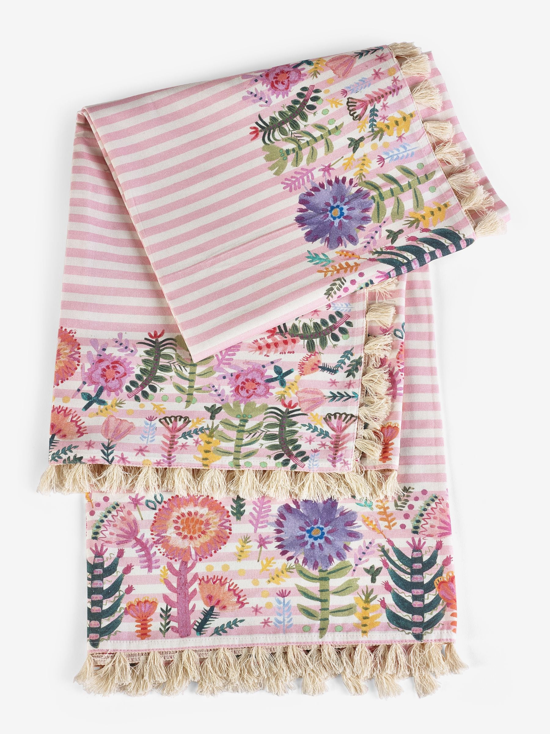 Lucy Tiffney stripe tassled cotton tablecloth, UK version