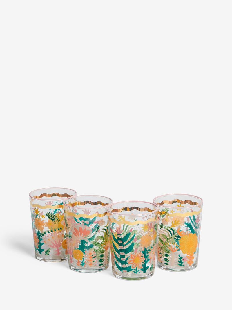 Lucy Tiffney floral gold rim tumbler glasses set of 4, UK version