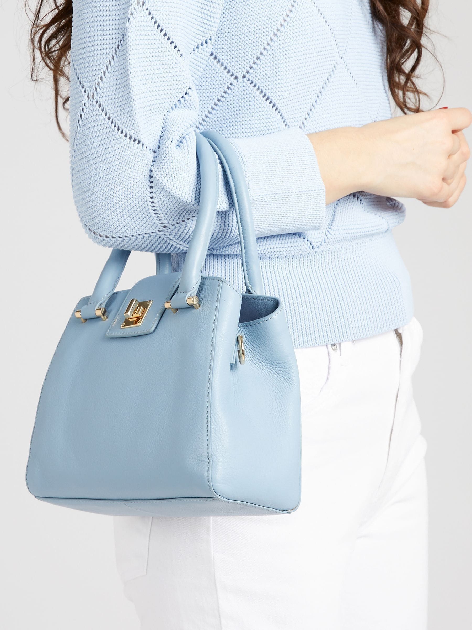 Jones Bootmaker Blue Whimsy Leather Top Handle Tote Bag