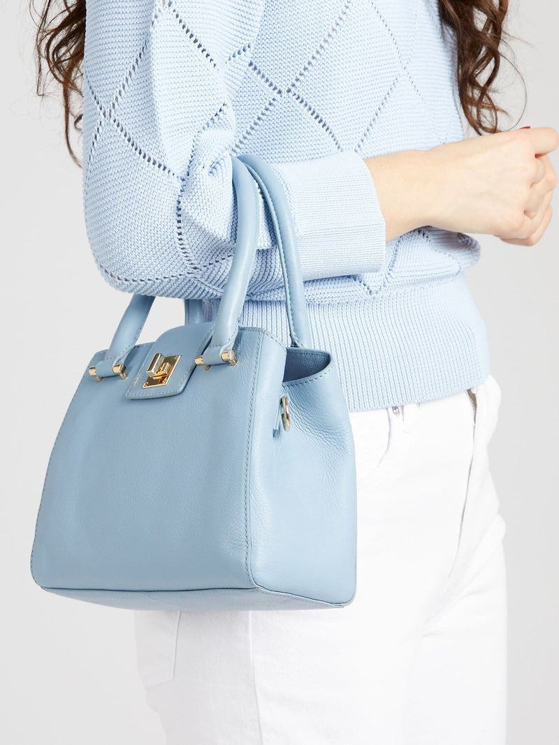 Jones Bootmaker Blue Whimsy Leather Top Handle Tote Bag