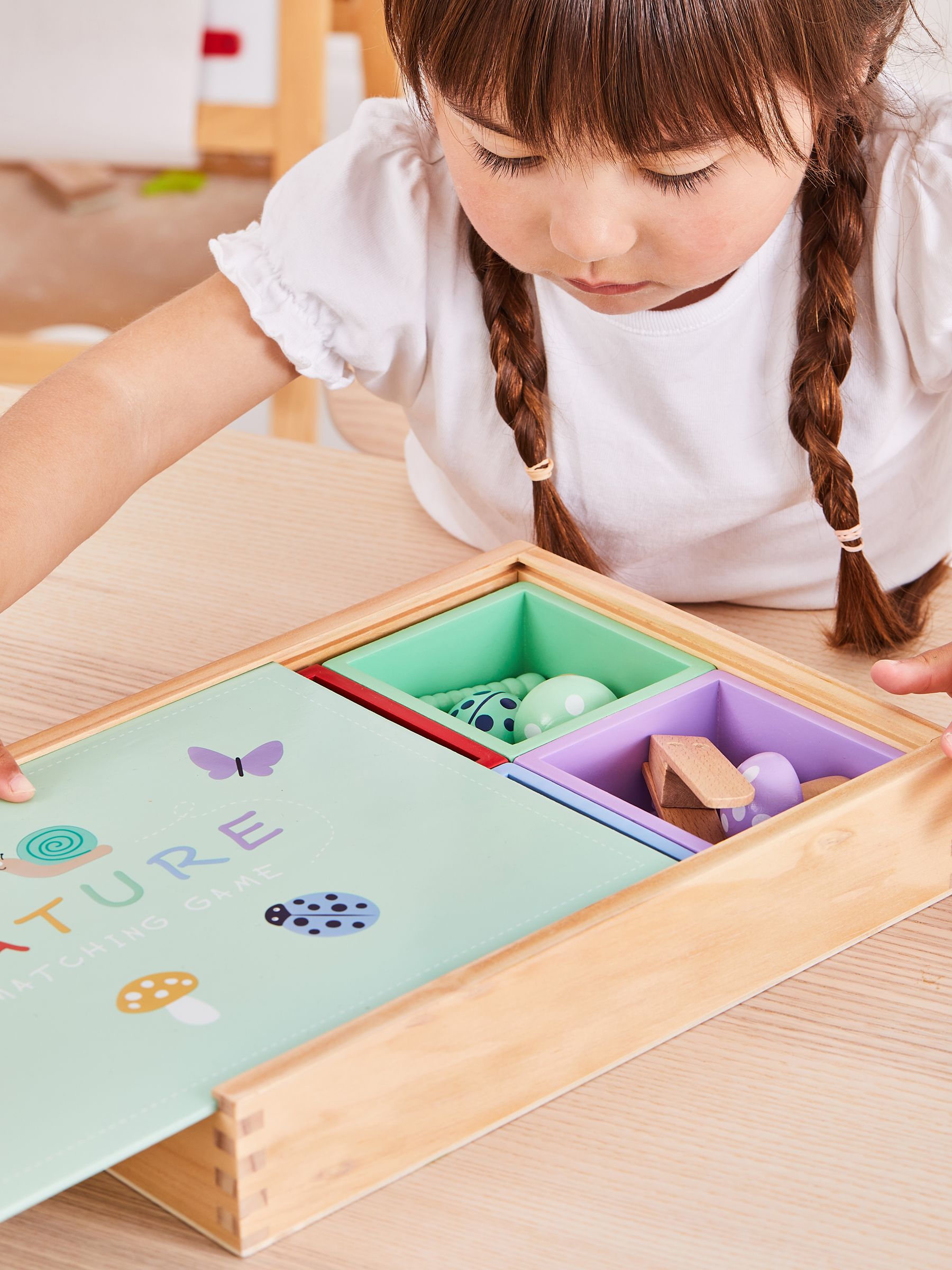 JoJo Maman Bébé nature matching game wooden shapes British brand