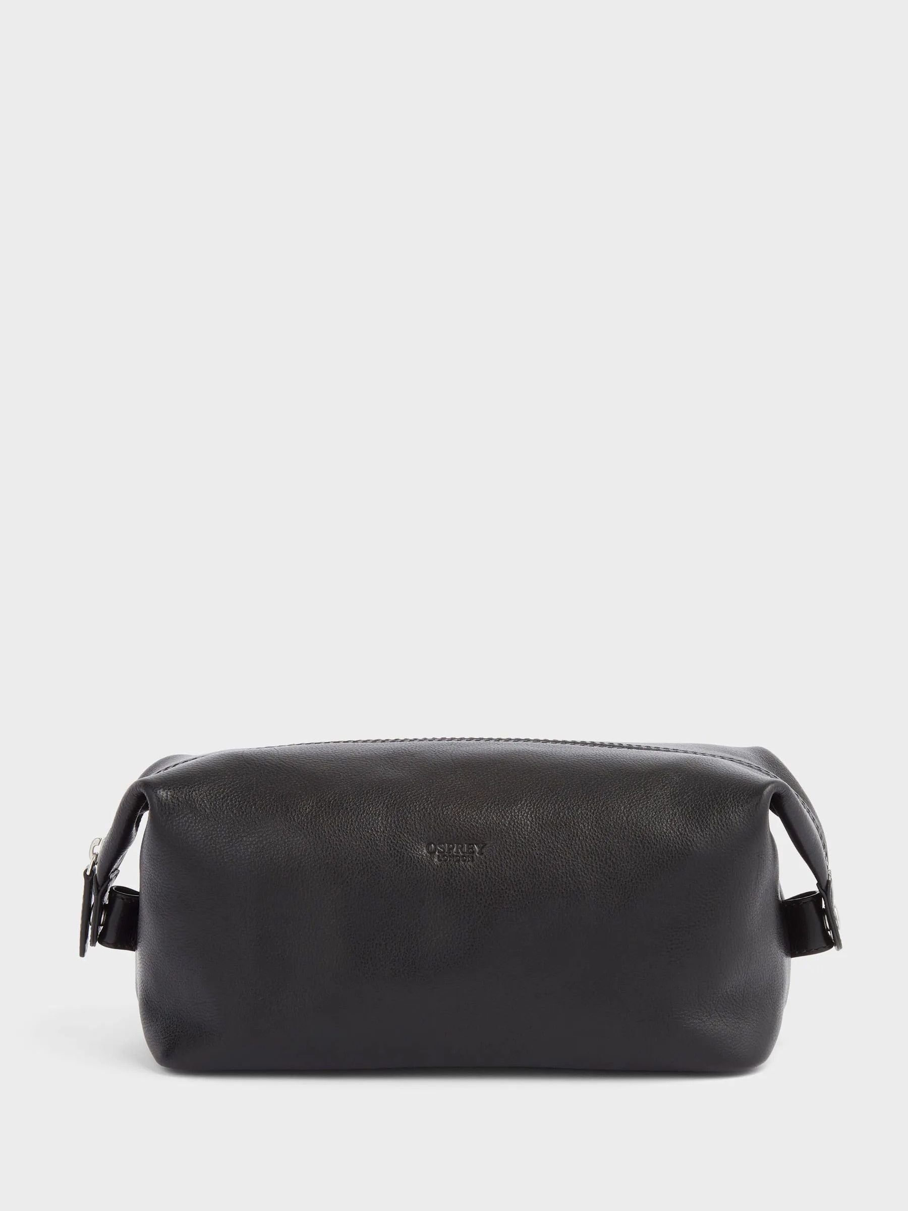 Sac de toilette Osprey London The Toby en cuir noir, importé du Royaume-Uni