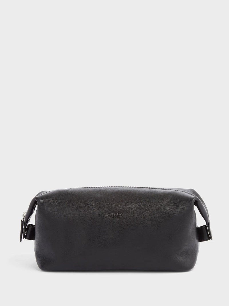 Sac de toilette Osprey London The Toby en cuir noir, importé du Royaume-Uni