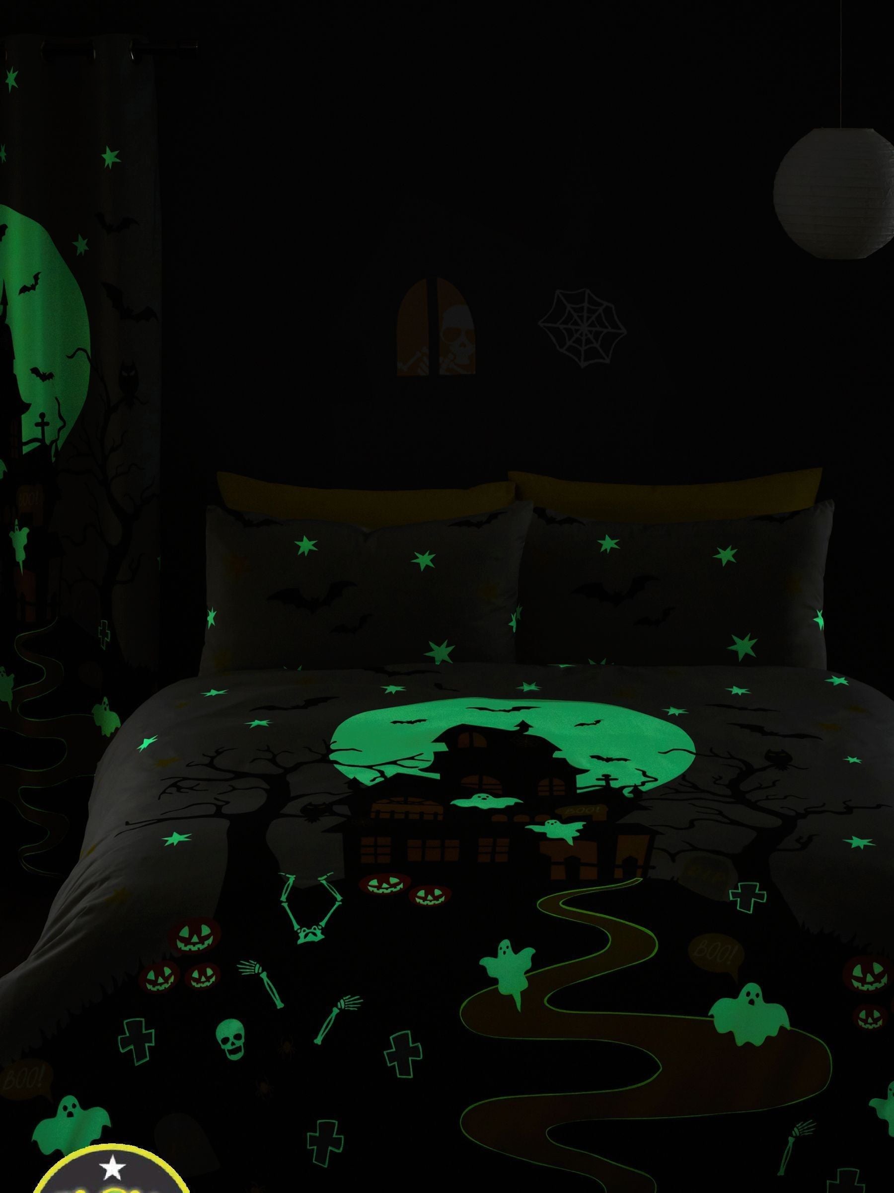 Grey haunted house glow in the dark duvet cover set - British product