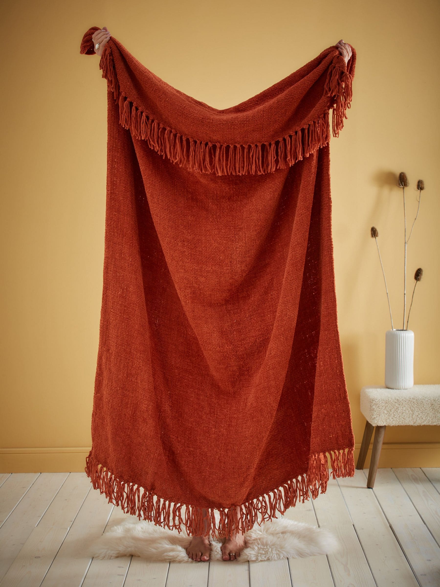 Appletree orange chenille throw 130x180cm (British brand)