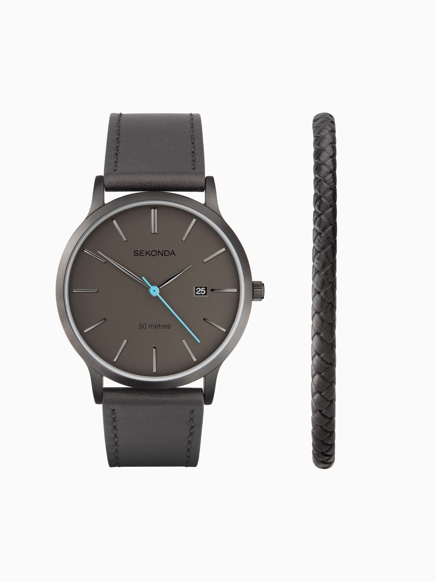 Sekonda Grey Bergen watch gift set with grey dial and leather strap (British brand)