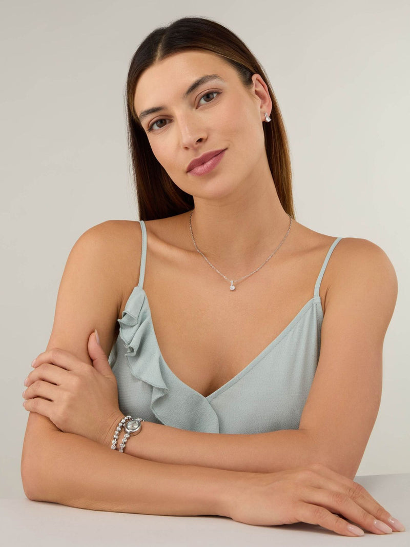 Silver Plated Oval Watch with Matching Bracelet, Pendant, and Earrings Gift Set