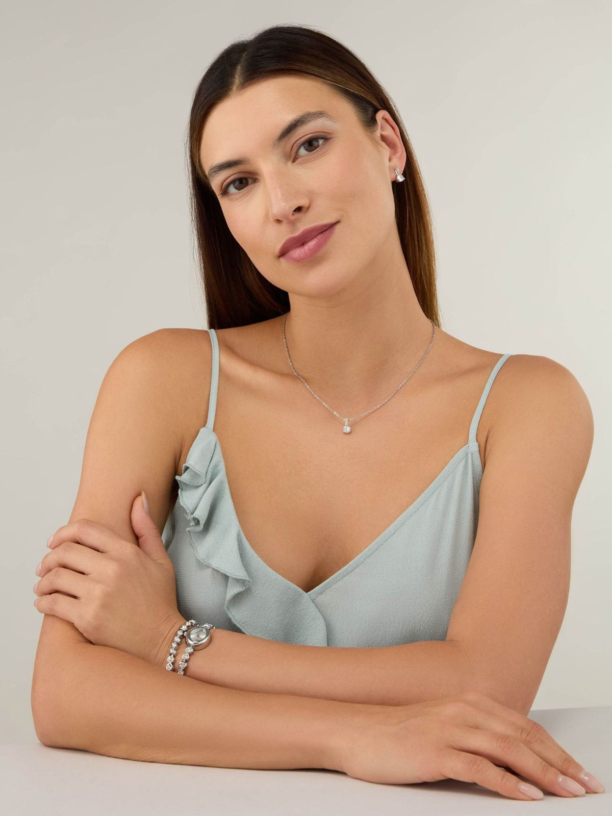 Silver Plated Oval Watch with Matching Bracelet, Pendant, and Earrings Gift Set