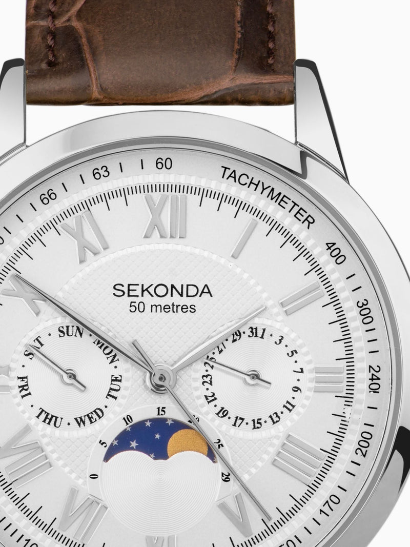 Sekonda Armstrong Brown Leather Strap Moon Phase Watch (British brand)