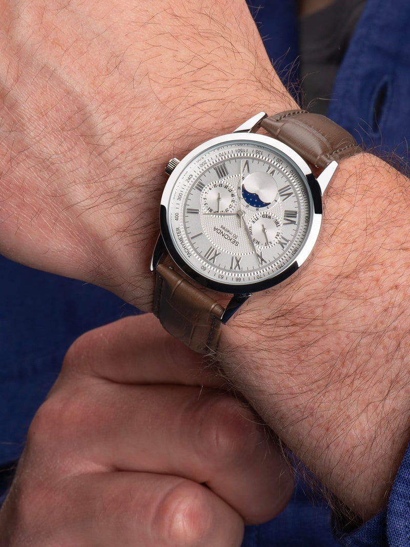 Sekonda Armstrong Brown Leather Strap Moon Phase Watch (British brand)
