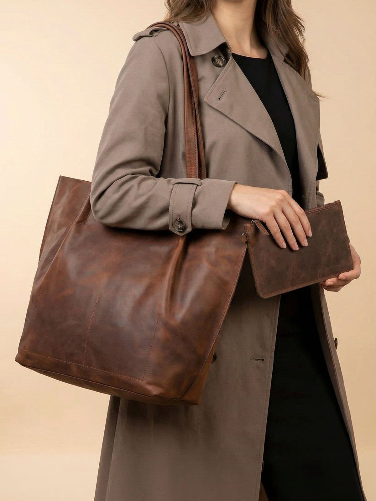 Jones Bootmaker brown leather shoulder bag, imported from the UK