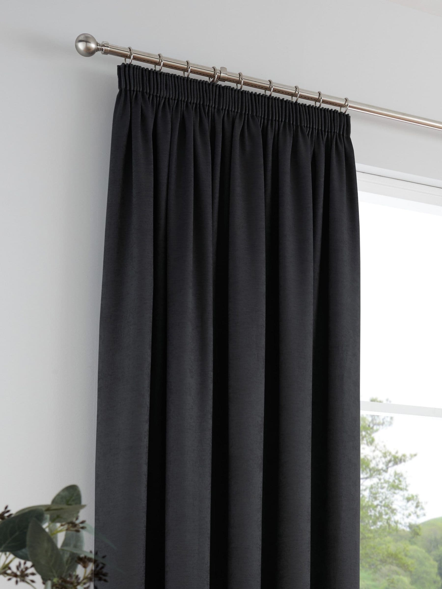 Fusion Black Galaxy Room Darkening Woven Pair of Pencil Pleat Curtains