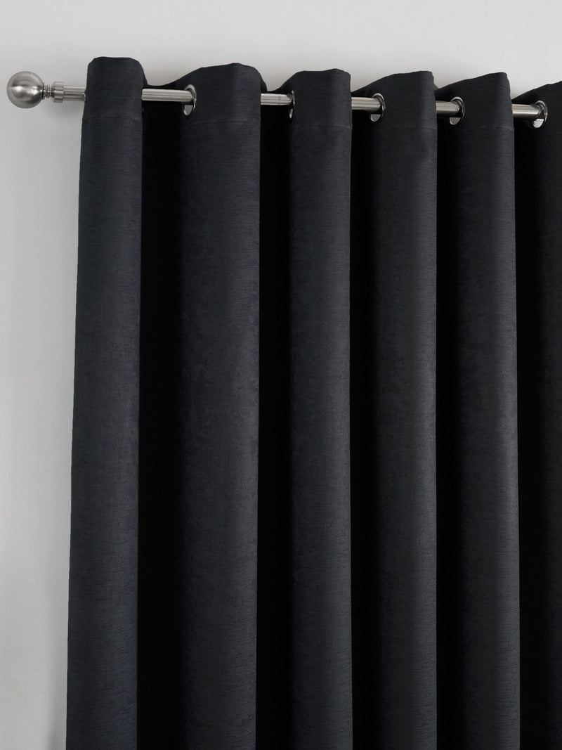 Fusion Black Strata Light Filtering Woven Eyelet Curtains