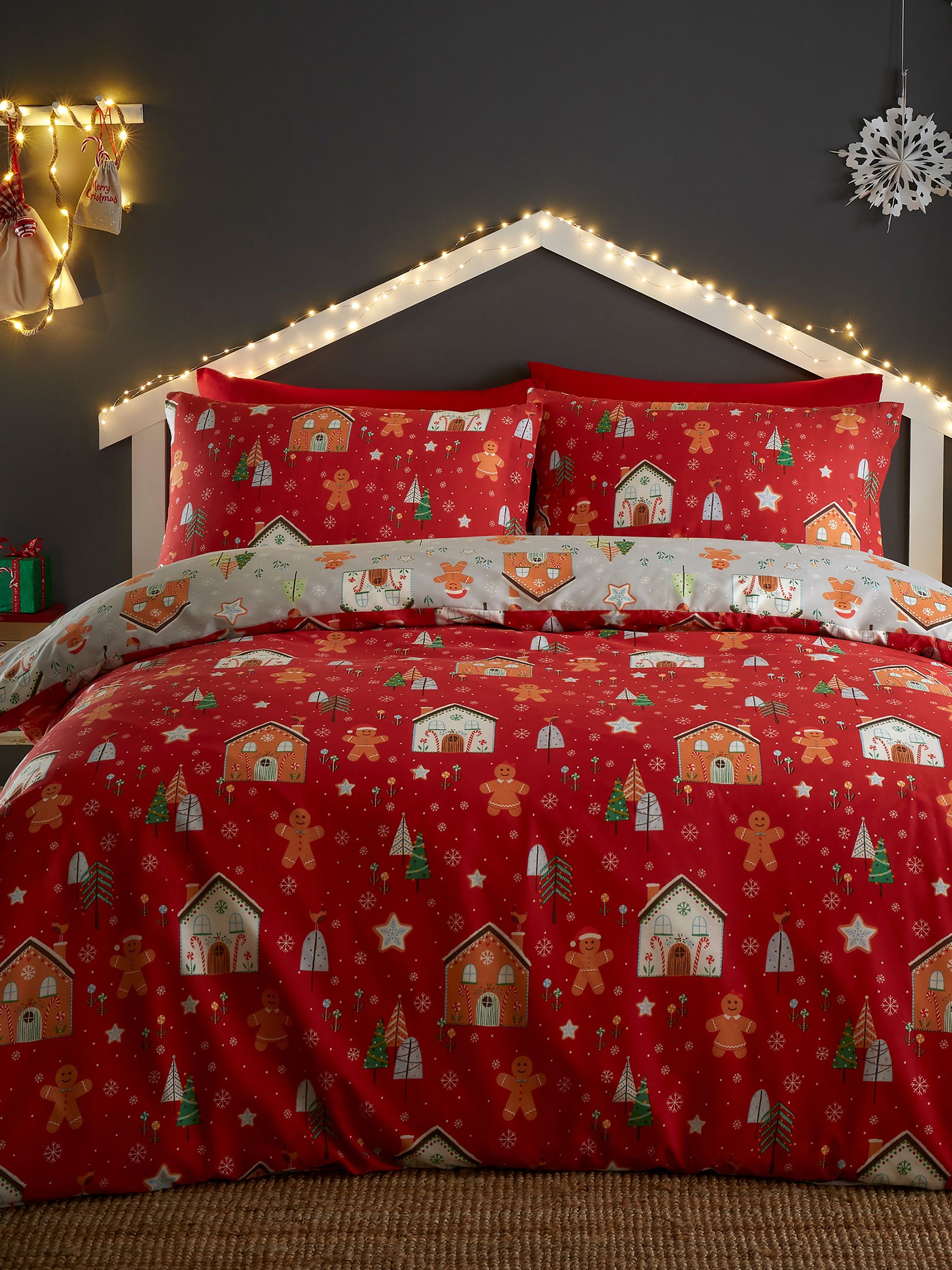 Bedlam Grey Gingerbread House Reversible Christmas Duvet Cover Set - British product