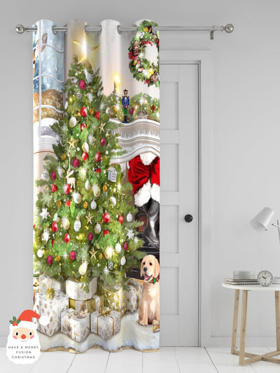 Next Fusion Green Christmas Tree Eyelet Single Panel Curtain- Buy online at McGrocer