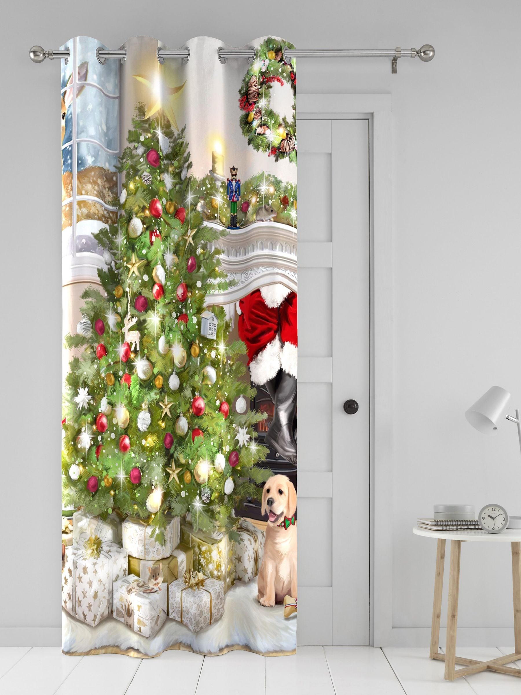 Fusion Green Christmas Tree Festive Eyelet Curtain - British product