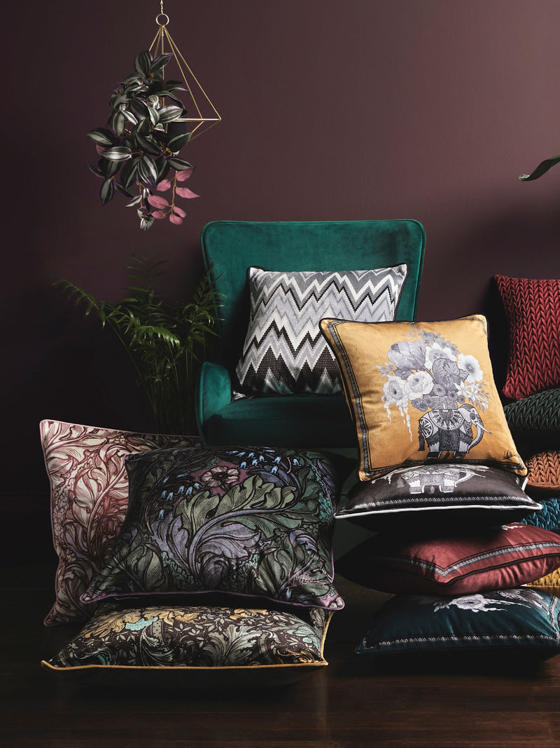 Laurence Llewelyn-Bowen green rambleicious velvet cushion 55cm, imported from the UK