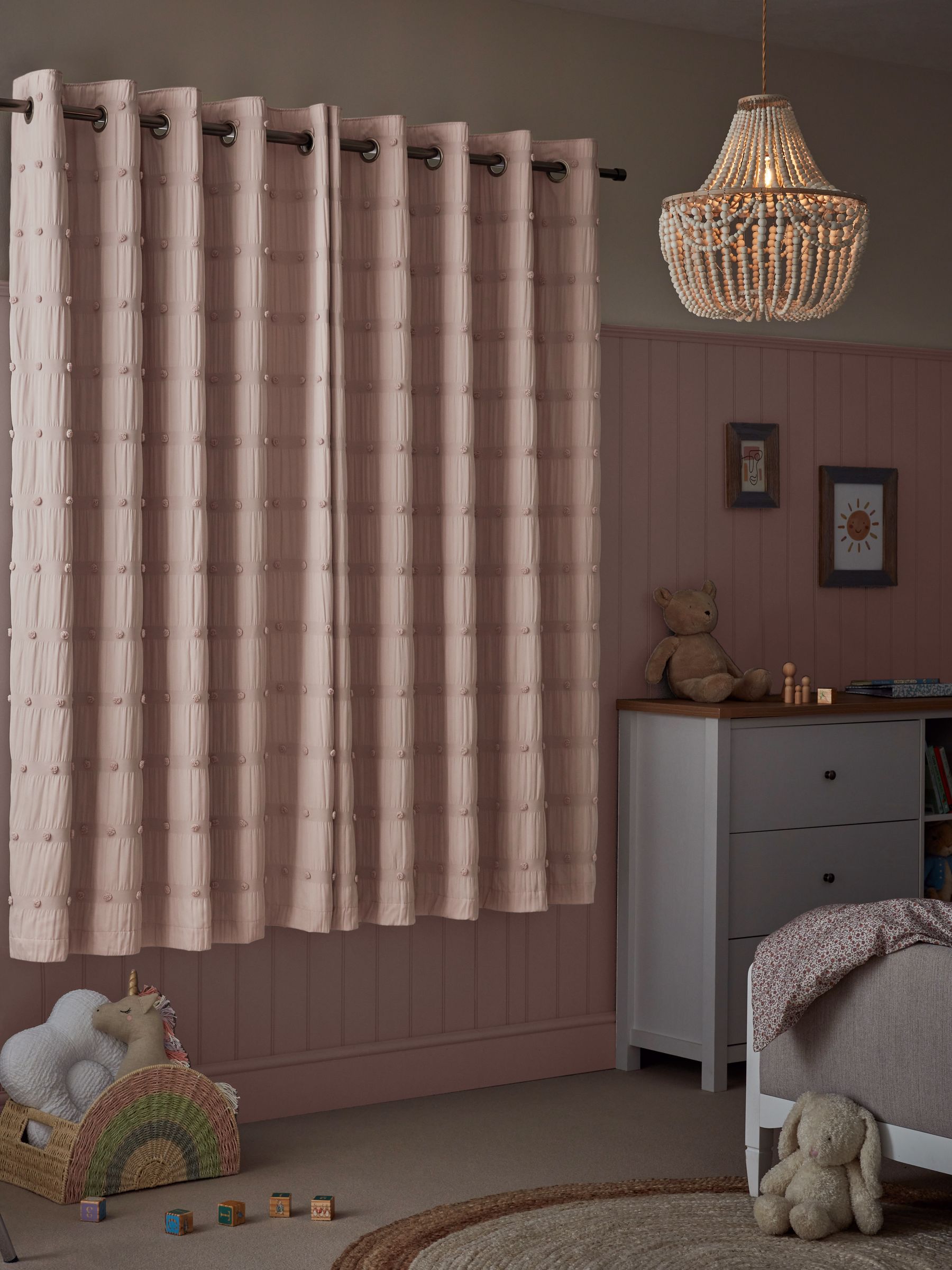 Pink Bobble Pom Eyelet Blackout Curtains