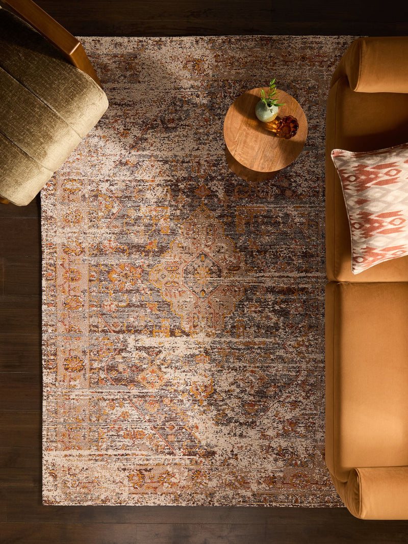 Brown Bridget oriental rug with soft chenille and recycled polyester - British product