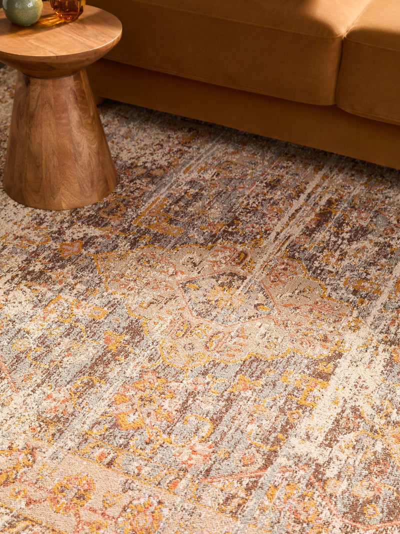 Brown Bridget oriental rug with soft chenille and recycled polyester - British product