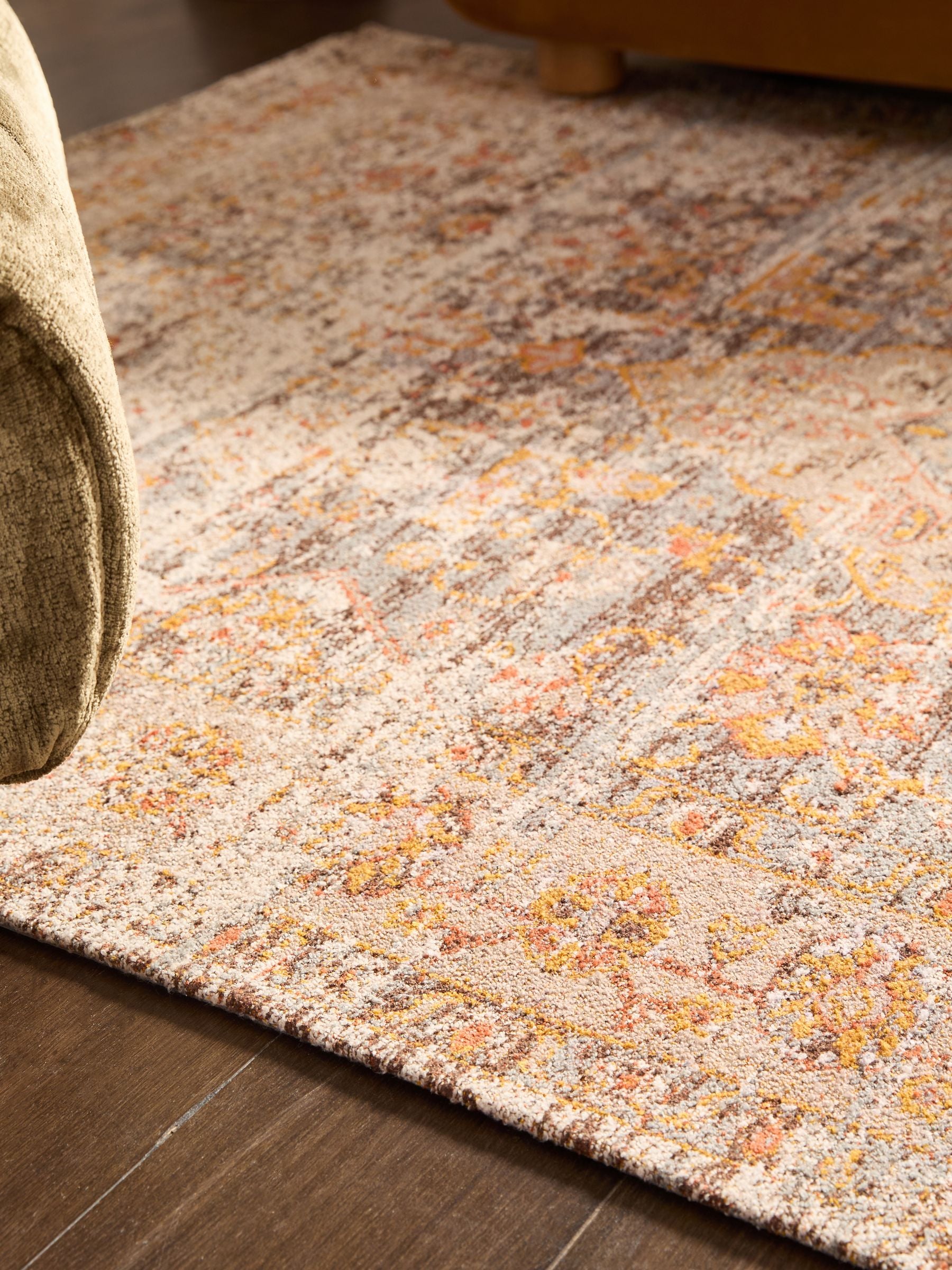 Brown Bridget oriental rug with soft chenille and recycled polyester - British product