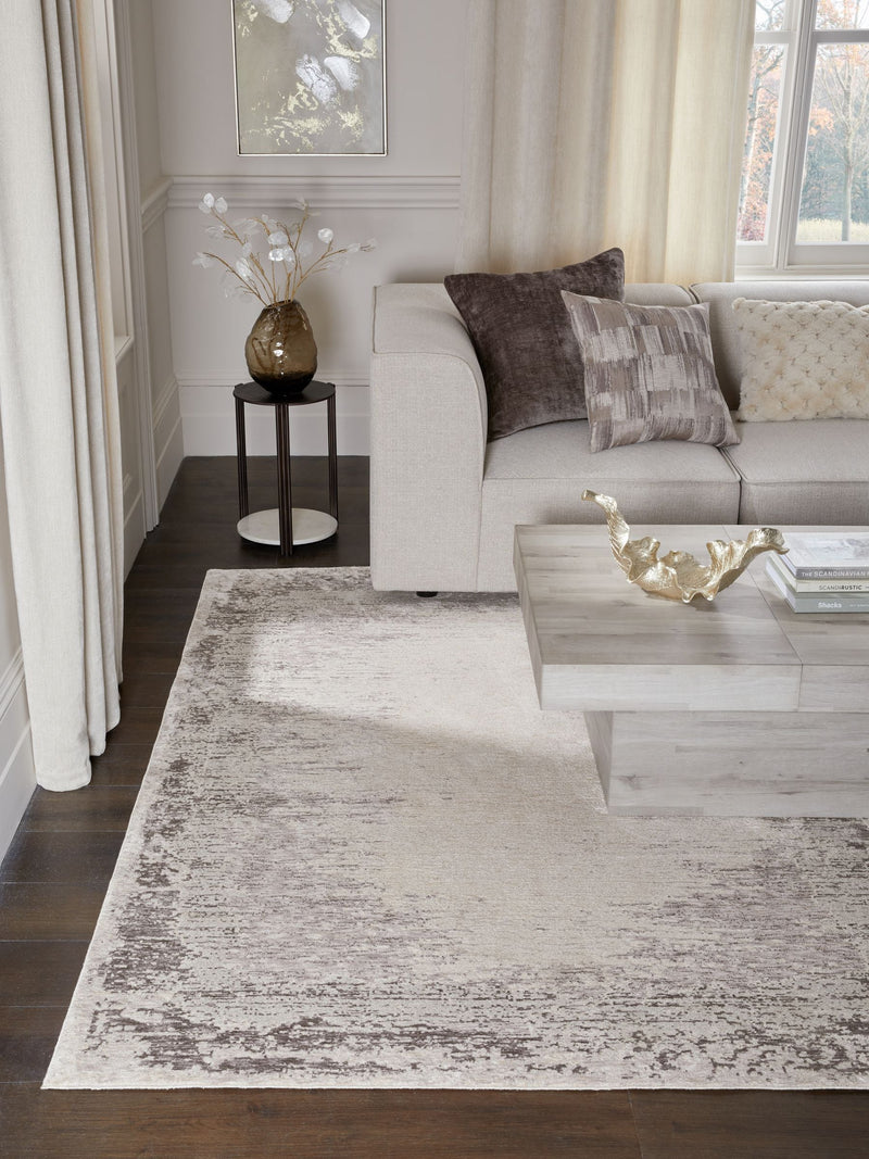 Greige abstract border rug - British product