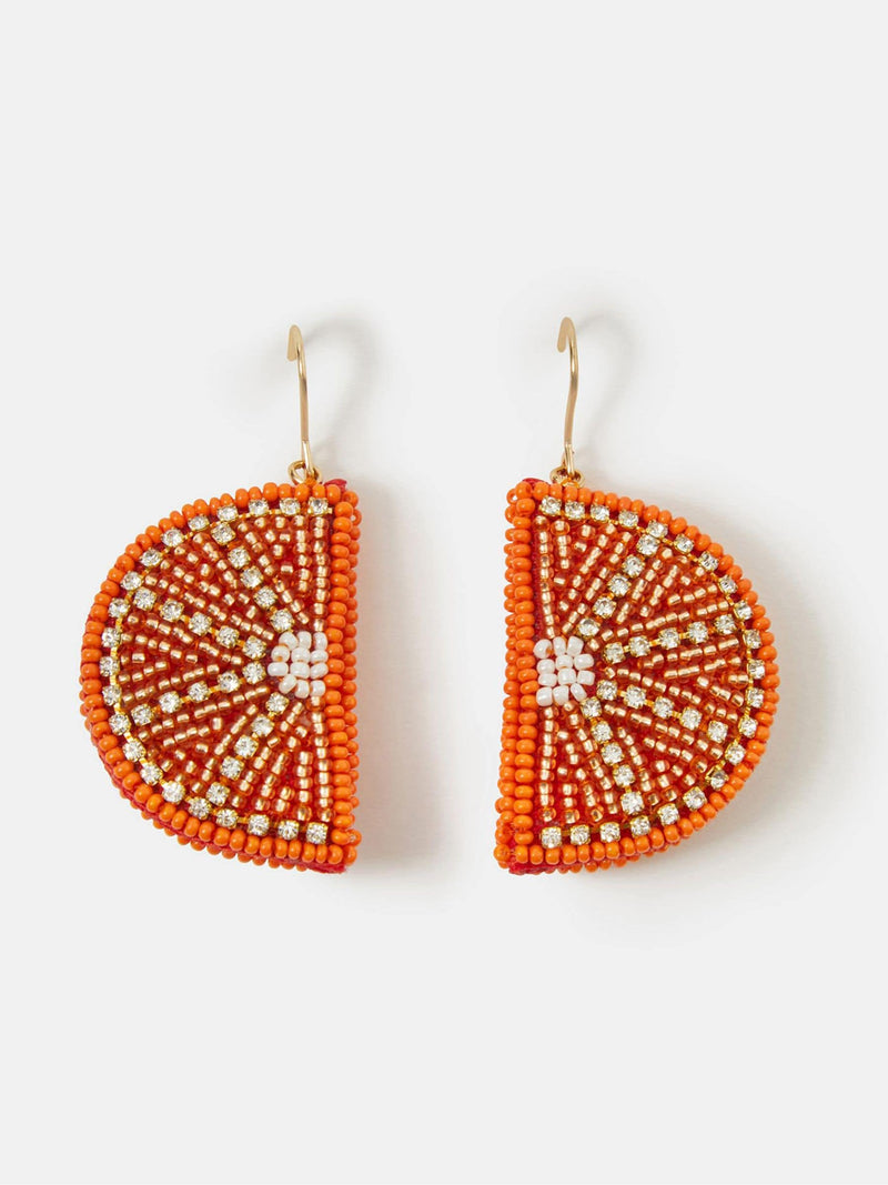 Accessorize orange beaded drop earrings with glass stones, imported from the UK