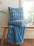 Blue Soft and Cosy Carved Faux Fur Cushion