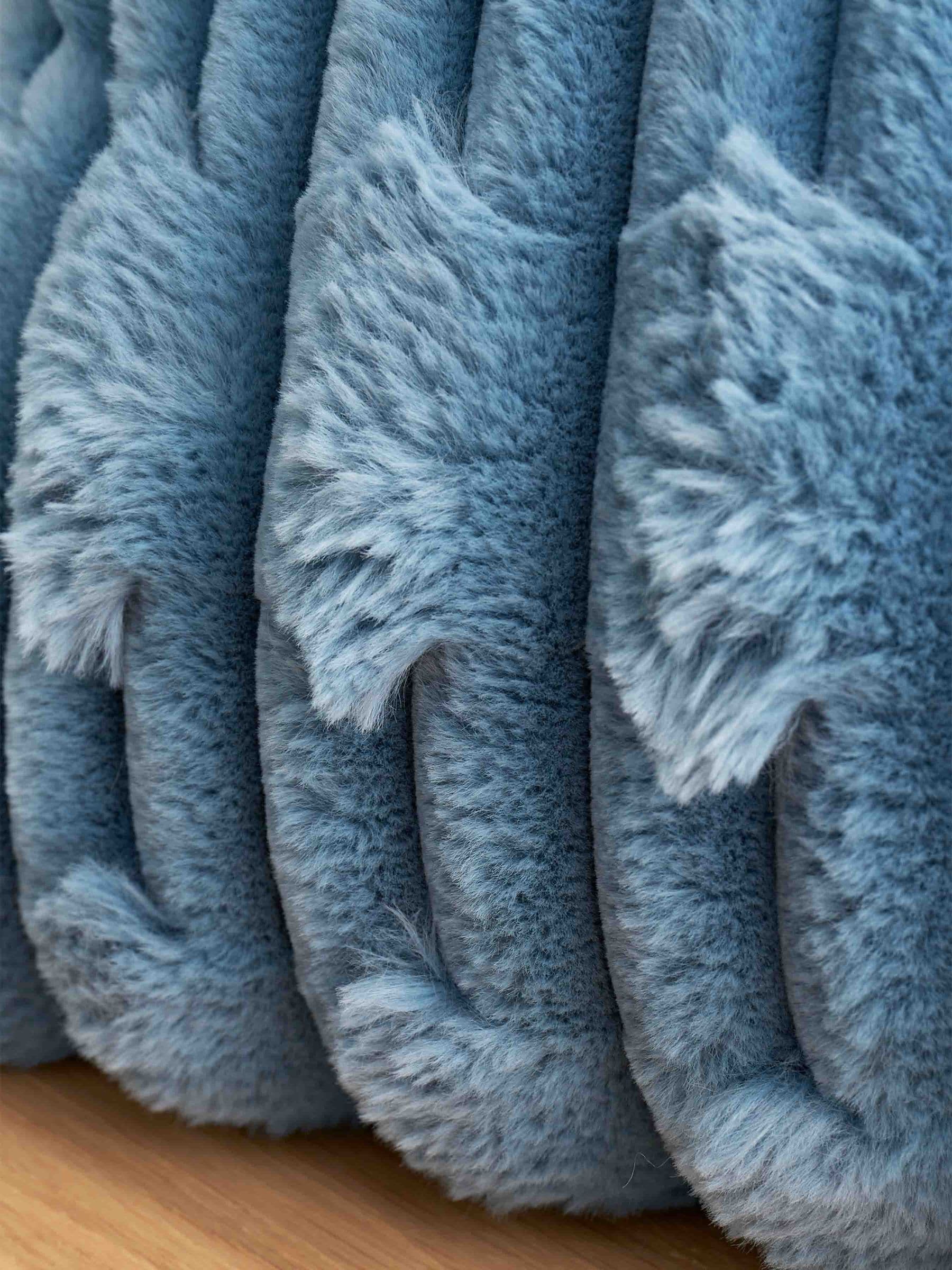 Blue Soft and Cosy Carved Faux Fur Cushion