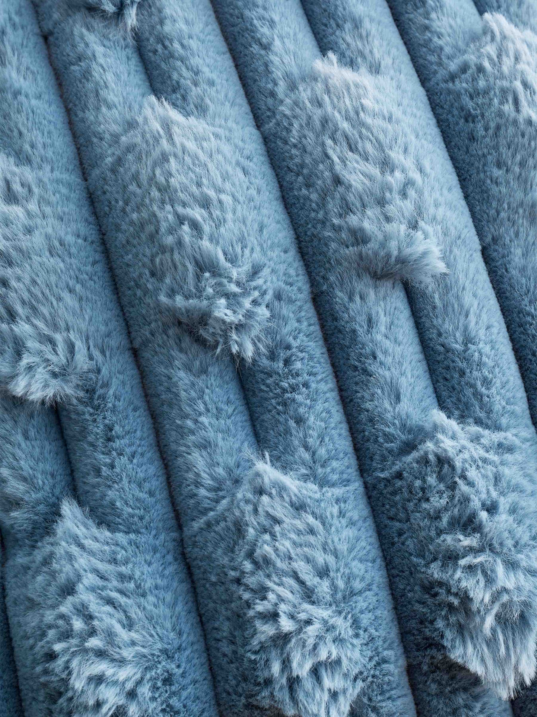 Blue Soft and Cosy Carved Faux Fur Cushion