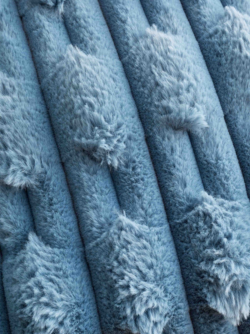 Blue Soft and Cosy Carved Faux Fur Cushion