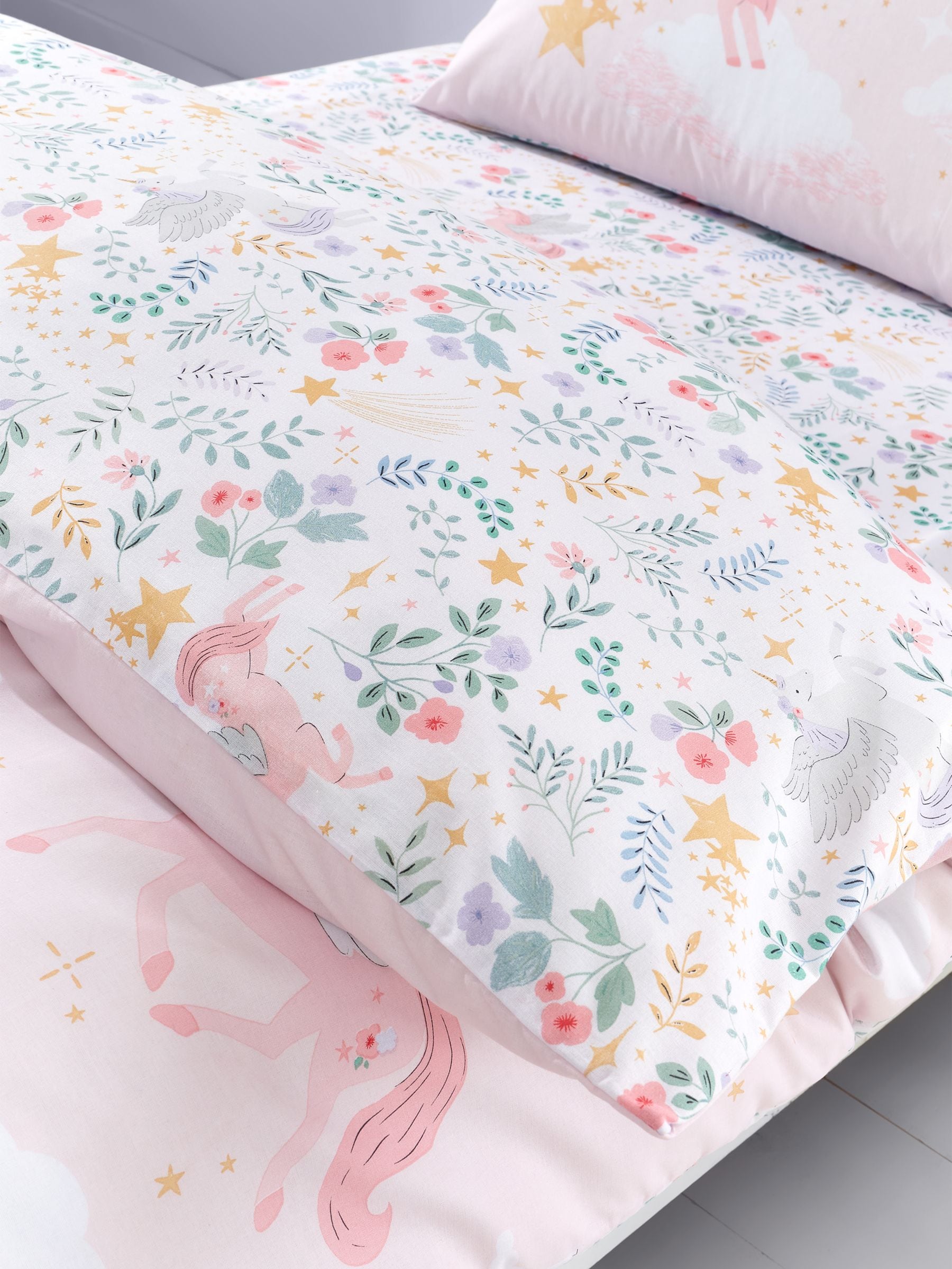 Catherine Lansfield pink fairytale unicorn duvet cover set - British product
