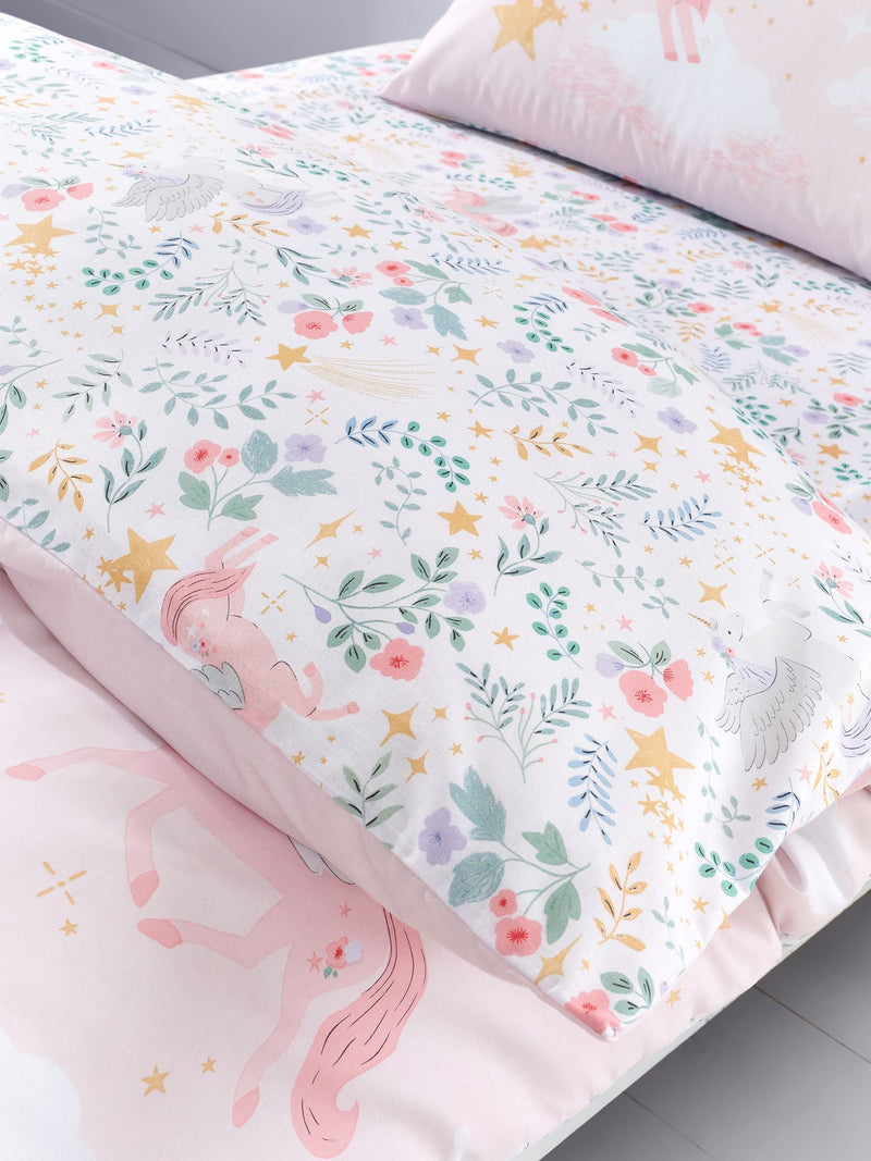 Catherine Lansfield pink fairytale unicorn duvet cover set - British product