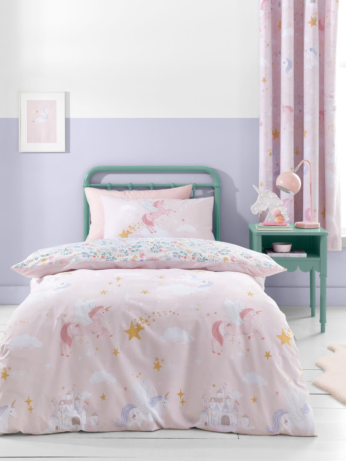 Catherine Lansfield pink fairytale unicorn duvet cover set - British product