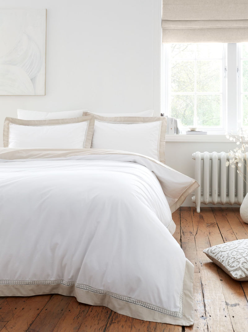 Bianca White Oxford Lace 100% Cotton Duvet Cover Set