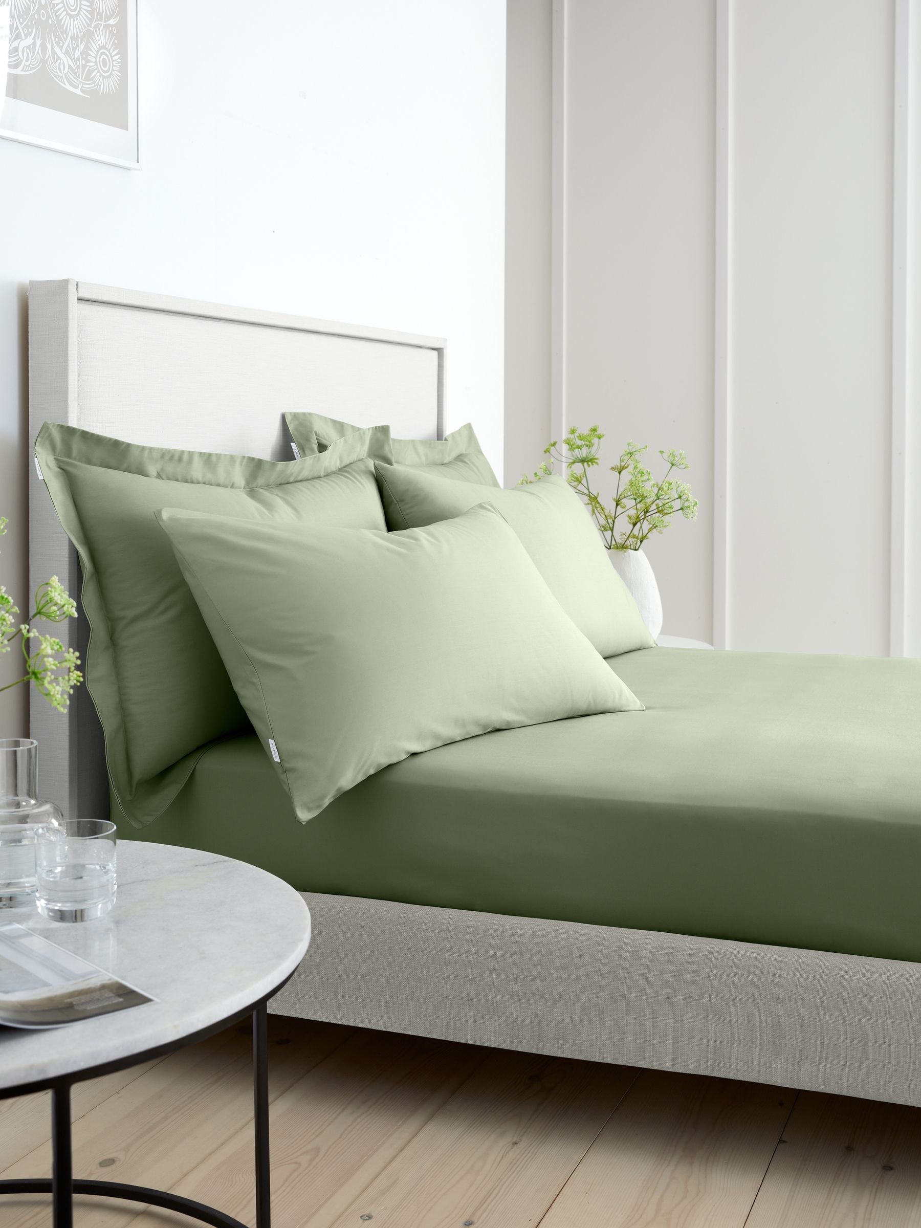 Bianca sage green fitted bed sheet - British product