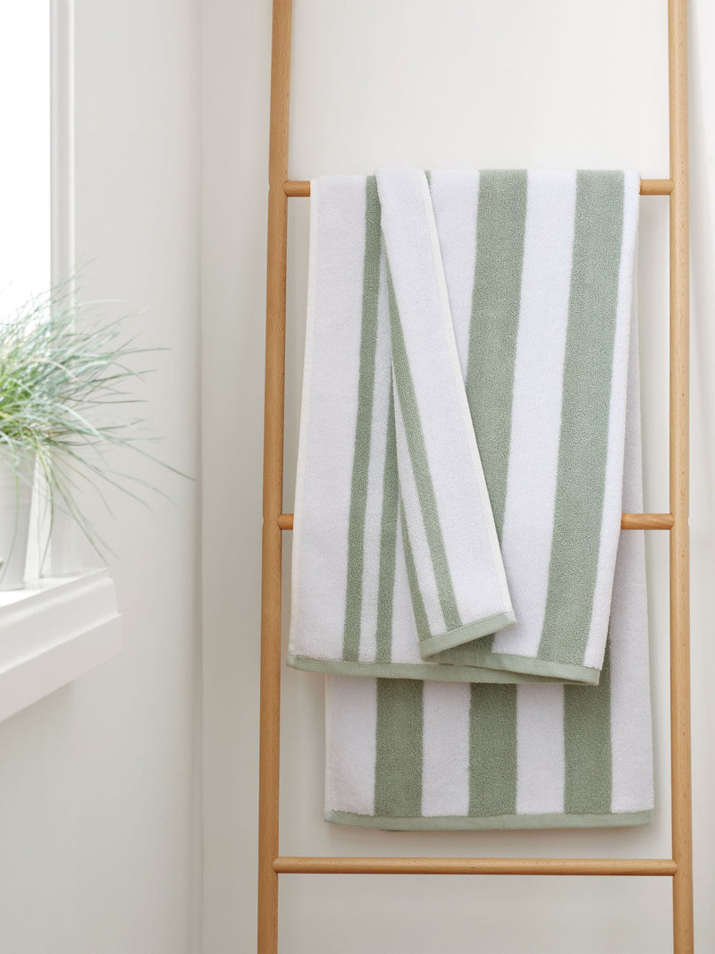 Bianca Sage Green Reversible Stripe Jacquard Towel