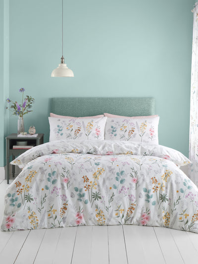 Next Catherine Lansfield White/Green Emilia Floral Reversible Duvet Cover Set- Buy online at McGrocer