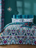 Catherine Lansfield teal blue Mya tropical floral reversible duvet cover set - British product