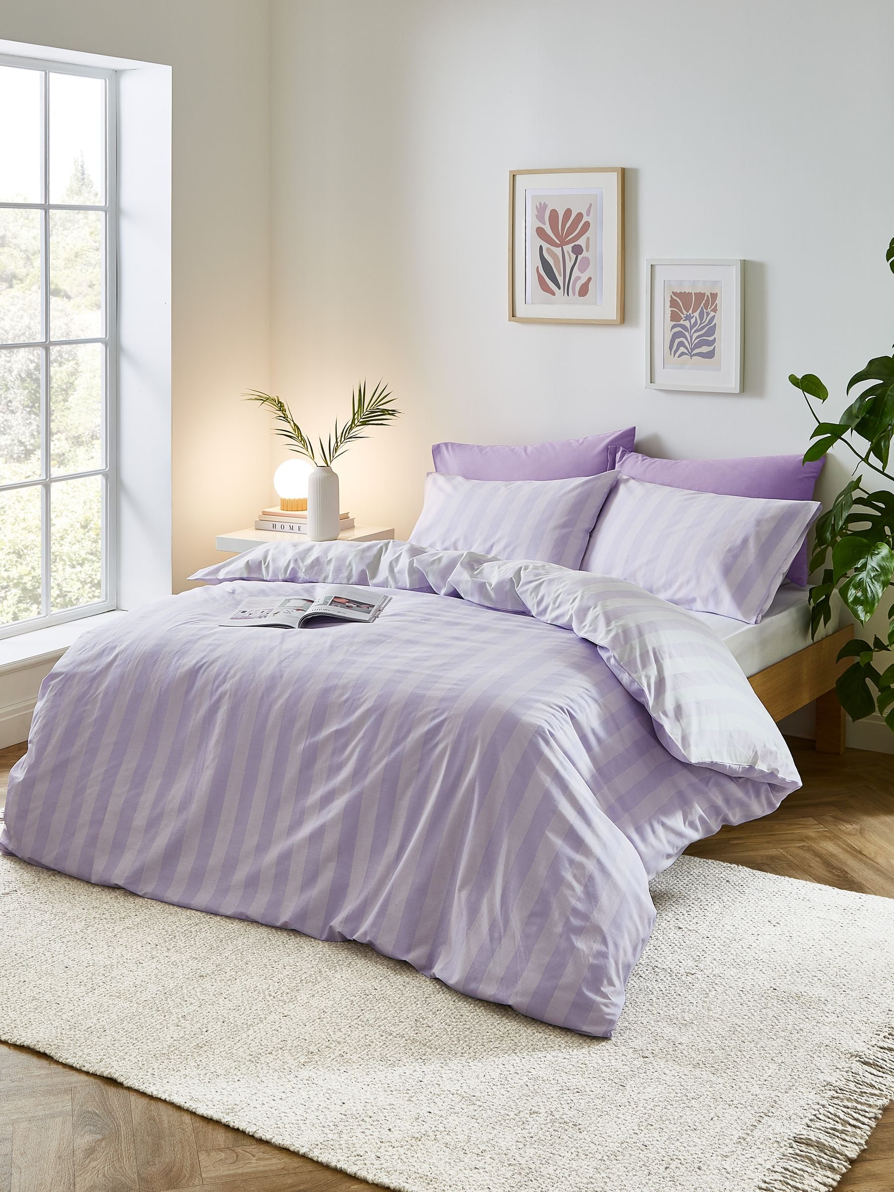 Sassy B Lilac Stripe Tease duvet cover and pillowcase set (British brand)