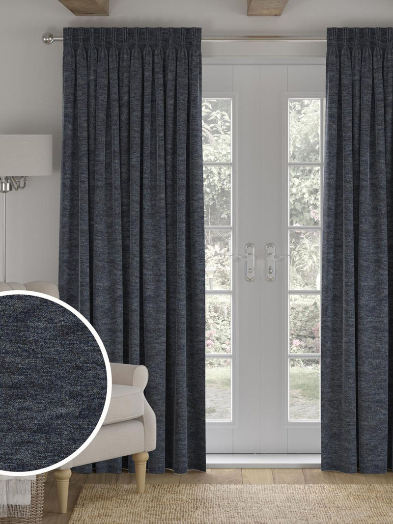 Navy blue boucle curtains made to measure - British product
