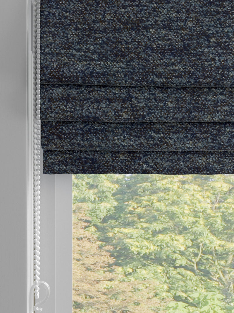 Navy blue boucle roman blind, imported from the UK