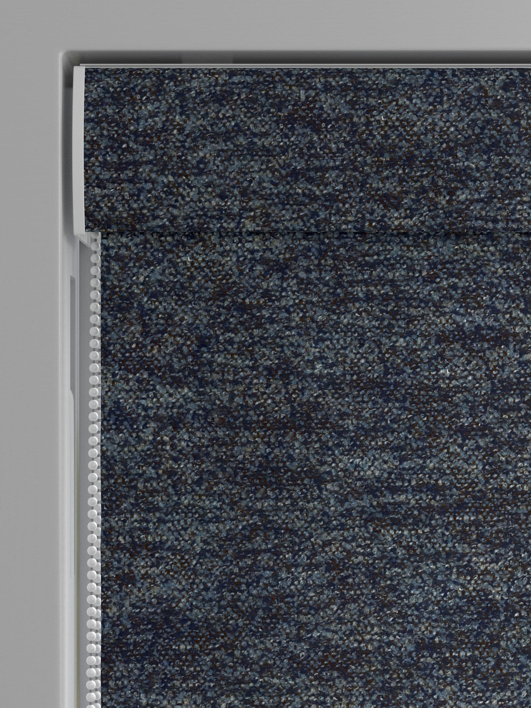 Navy blue boucle roman blind, imported from the UK