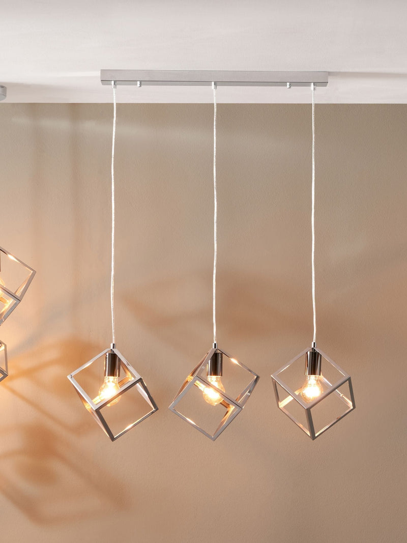 Pacific Silver Alessio Shiny Nickel Metal Cube Pendant Ceiling Light
