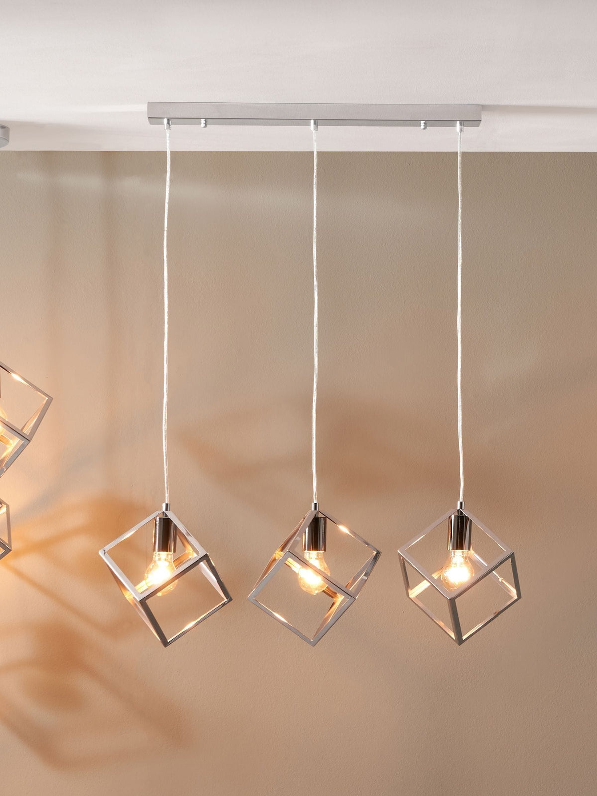 Pacific Silver Alessio Shiny Nickel Metal Cube Pendant Ceiling Light