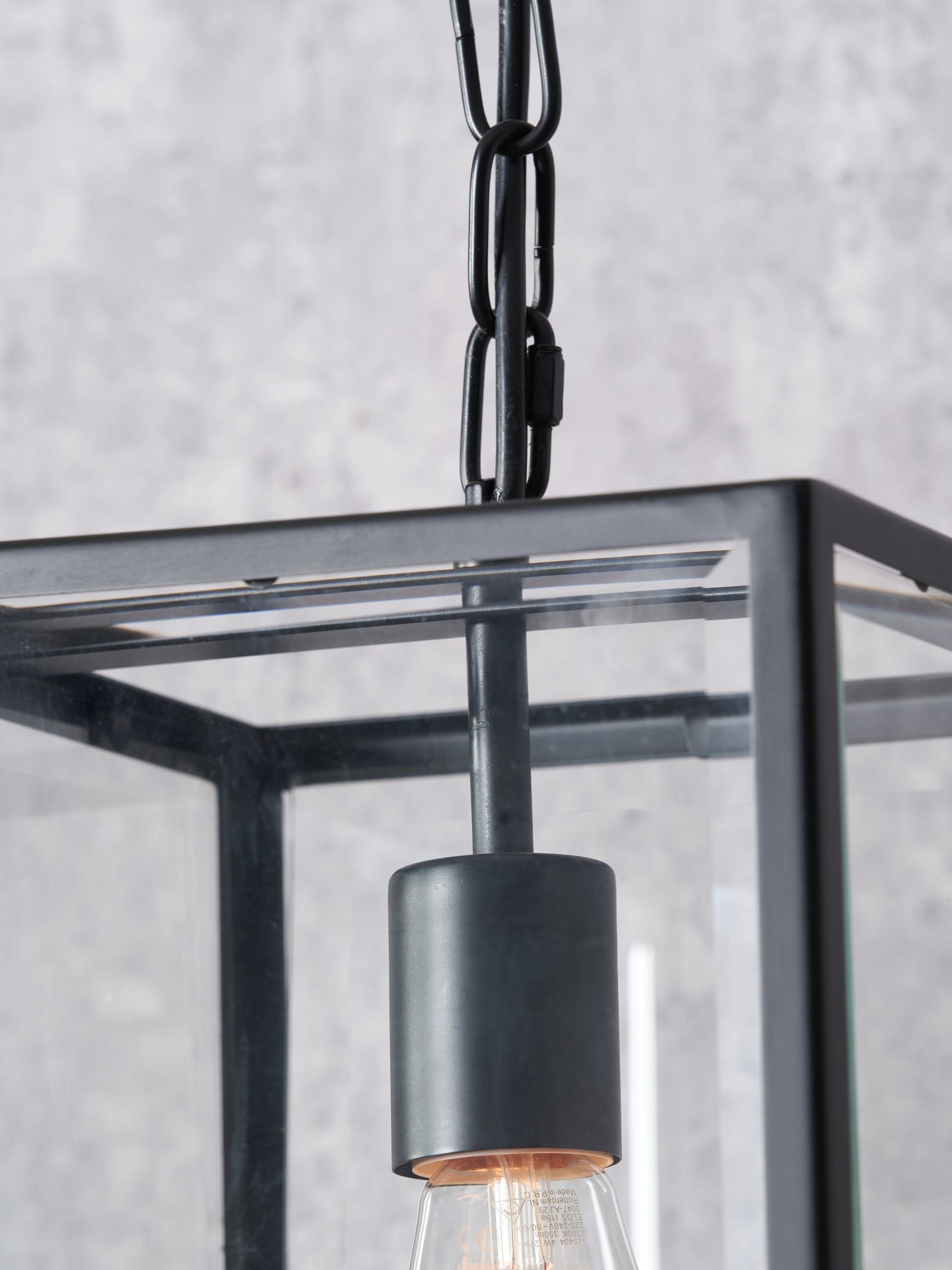 Pacific Llewellyn pendant light matt black metal and glass - British product