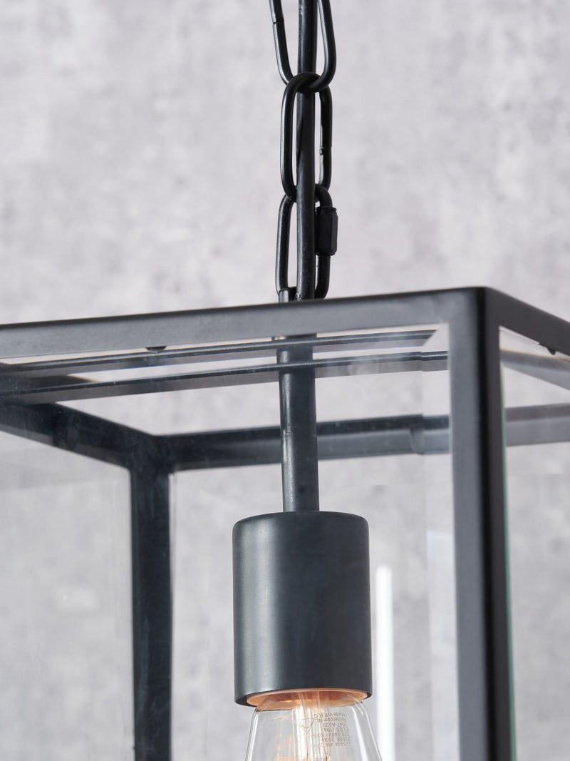 Pacific Llewellyn pendant light matt black metal and glass - British product