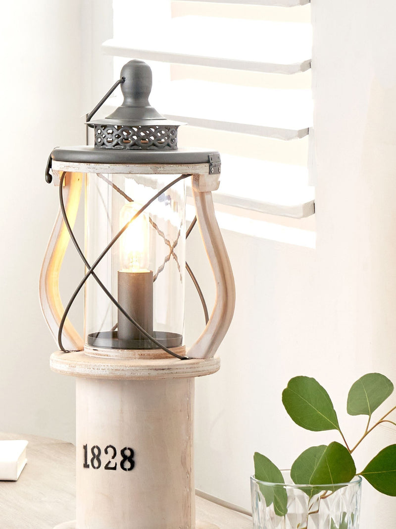 Pacific white wood lantern table lamp 40.5cm - British product