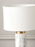 Pacific white Carrara marble effect ceramic tall table lamp, imported from the UK